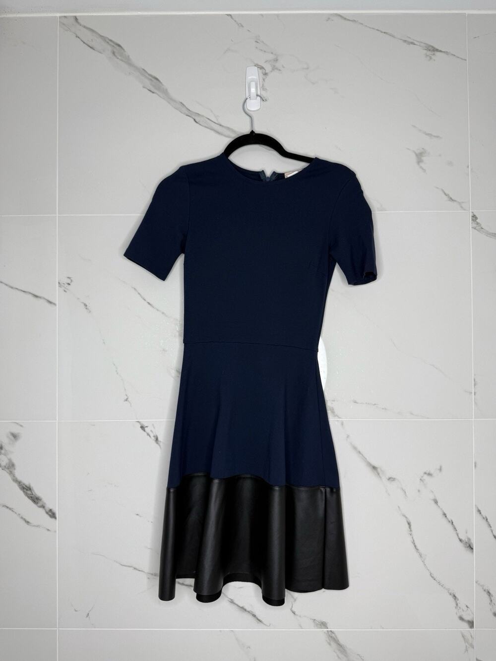 Love...Ady Dress Size XS A-line Blue Black A-line Color block Faux Leather Trim